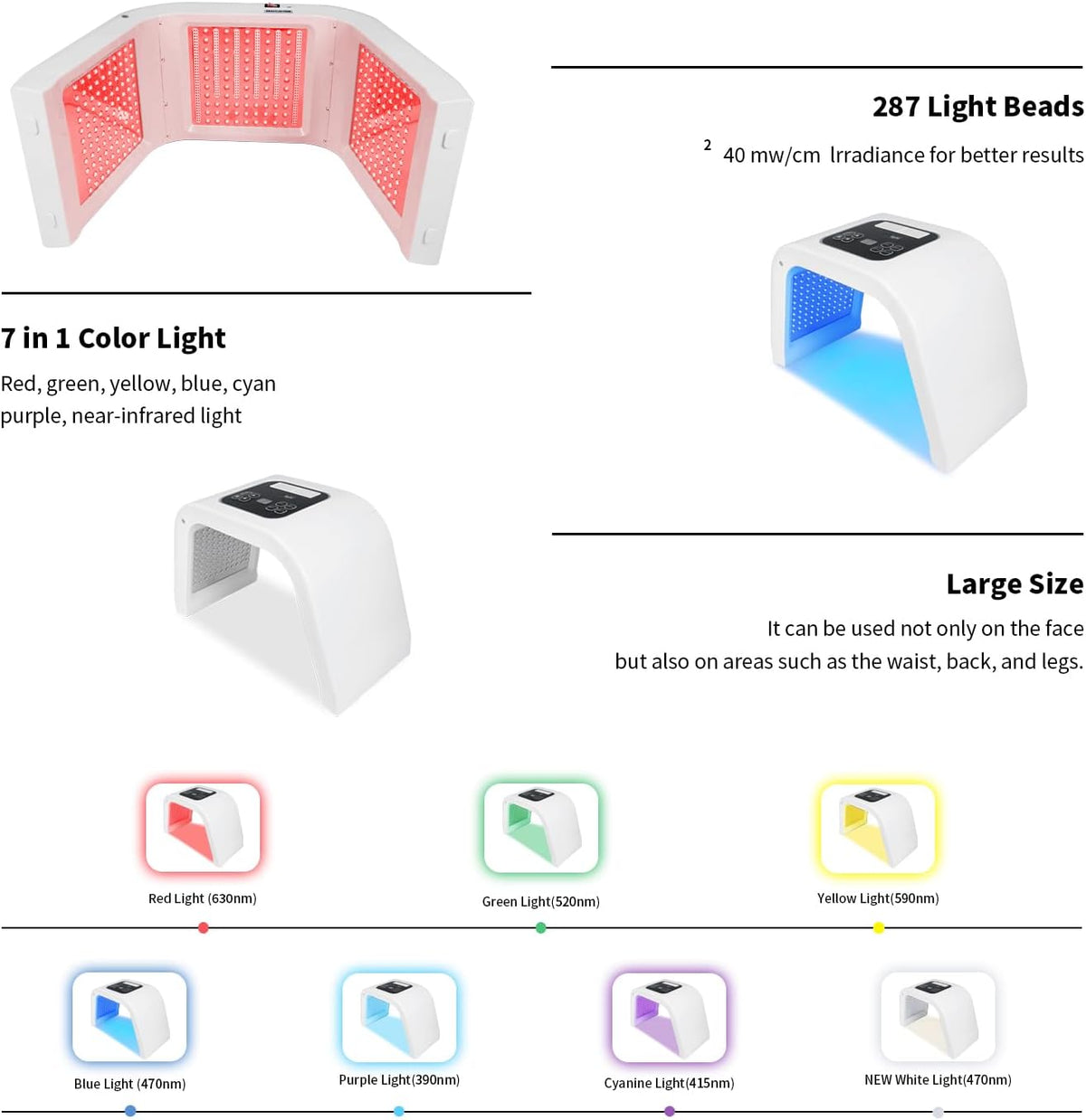 RAYTONE LUMIN | Dispositivo PDT de Luz LED de 7 Colores con Vaporizador de Agua Nano