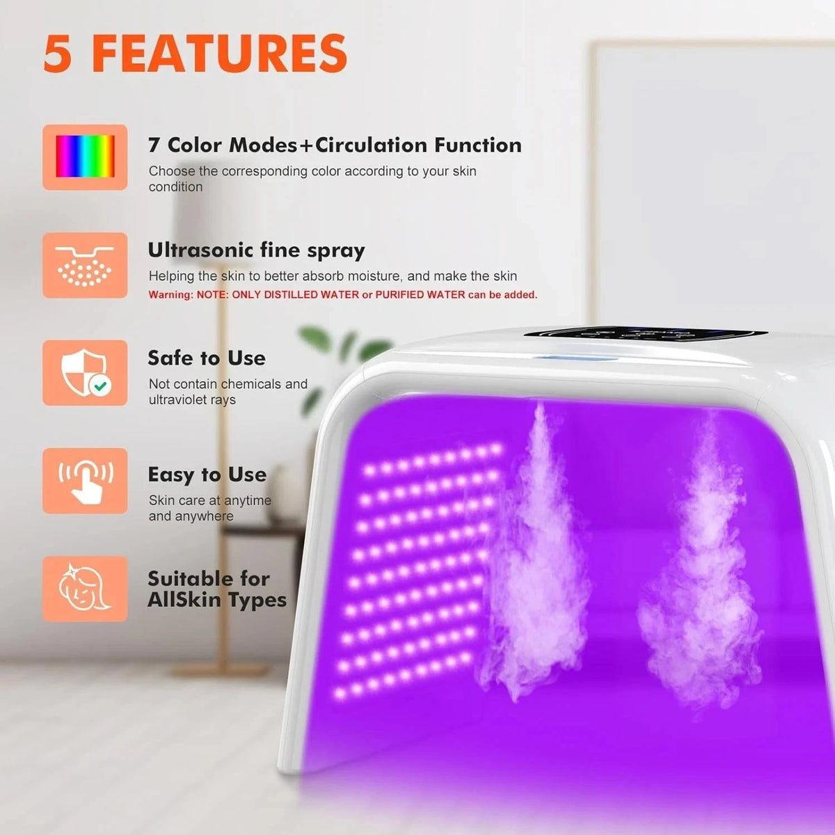 RAYTONE LUMIN | Dispositivo PDT de Luz LED de 7 Colores con Vaporizador de Agua Nano