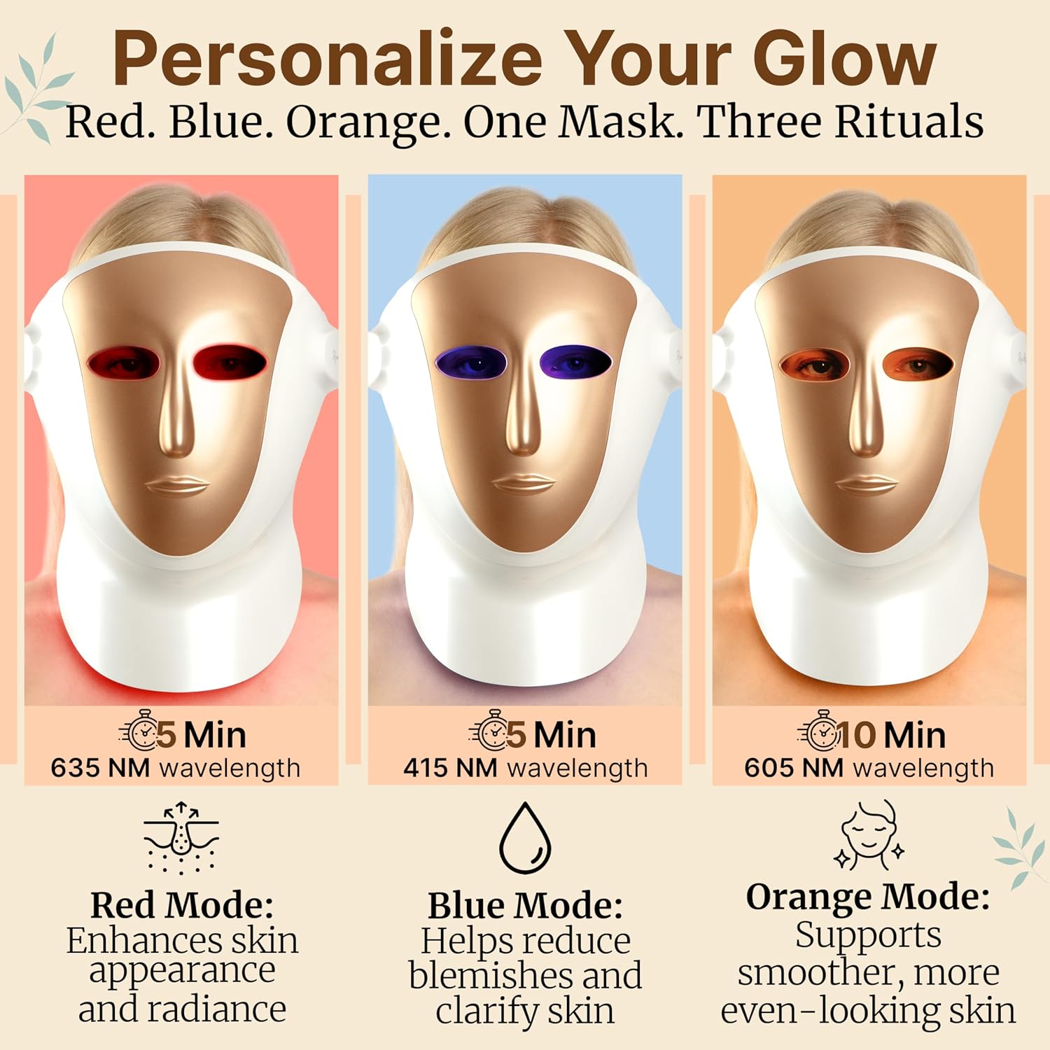 RAYTONE ReGen LUXIR LED Light Therapy Mask – 3-Color PDT Skin Rejuvenation