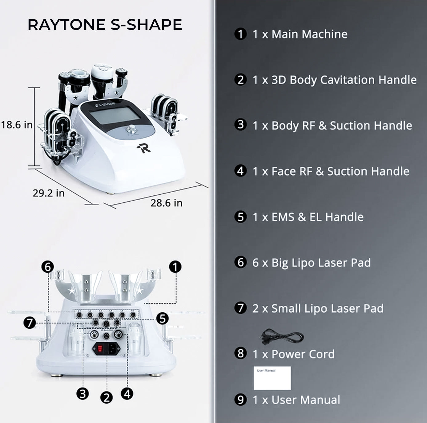 RAYTONE S-SHAPE – Professional 3D Cavitation RF & 160mW Lipo Laser Body Contouring System